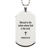 Load image into Gallery viewer, Psalm 33 12 Dog Tag Necklaces - Psalm 33:12 Necklace for Men – front view
