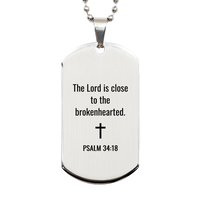 Load image into Gallery viewer, Psalm 34 18 Dog Tag Necklaces - Psalm 34:18 Necklace for Men – front view
