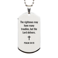 Load image into Gallery viewer, Psalm 34 19 Dog Tag Necklaces - Psalm 34:19 Necklace for Men – front view
