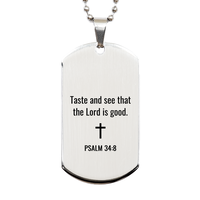 Load image into Gallery viewer, Psalm 34 8 Dog Tag Necklaces - Psalm 34:8 Necklace for Men – front view
