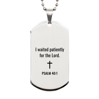 Load image into Gallery viewer, Psalm 40 1 Dog Tag Necklaces - Psalm 40:1 Necklace for Men – front view
