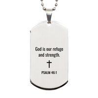 Load image into Gallery viewer, Psalm 46 1 Dog Tag Necklaces - Psalm 46:1 Necklace for Men – front view

