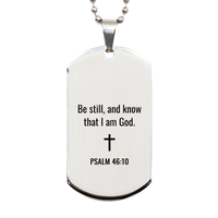 Load image into Gallery viewer, Psalm 46 10 Dog Tag Necklaces - Psalm 46:10 Necklace for Men – front view
