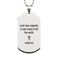 Load image into Gallery viewer, Psalm 8 9 Dog Tag Necklaces - Psalm 8:9 Necklace for Men – front view
