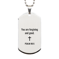 Load image into Gallery viewer, Psalm 86 5 Dog Tag Necklaces - Psalm 86:5 Necklace for Men – front view
