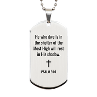 Load image into Gallery viewer, Psalm 91 1 Dog Tag Necklaces - Psalm 91:1 Necklace for Men – front view
