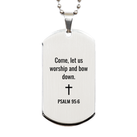 Load image into Gallery viewer, Psalm 95 6 Dog Tag Necklaces - Psalm 95:6 Necklace for Men – front view
