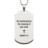 Load image into Gallery viewer, Romans 12 2 Dog Tag Necklaces - Romans 12:2 Necklace for Men – front view
