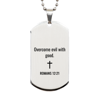 Load image into Gallery viewer, Romans 12 21 Dog Tag Necklaces - Romans 12:21 Necklace for Men – front view
