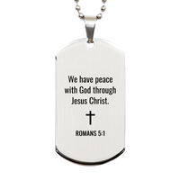 Load image into Gallery viewer, Romans 5 1 Dog Tag Necklaces - Romans 5:1 Necklace for Men – front view
