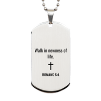 Load image into Gallery viewer, Romans 6 4 Dog Tag Necklaces - Romans 6:4 Necklace for Men – front view
