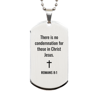 Load image into Gallery viewer, Romans 8 1 Dog Tag Necklaces - Romans 8:1 Necklace for Men – front view

