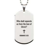Load image into Gallery viewer, Romans 8 35 Dog Tag Necklaces - Romans 8:35 Necklace for Men – front view
