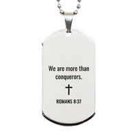 Load image into Gallery viewer, Romans 8 37 Dog Tag Necklaces - Romans 8:37 Necklace for Men – front view
