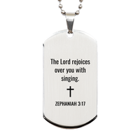 Load image into Gallery viewer, Zephaniah 3 17 Dog Tag Necklaces - Zephaniah 3:17 Necklace for Men – front view

