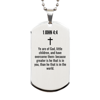 Load image into Gallery viewer, 1 John 4 4 Gifts - 1 John 4 4 Dog Tag Necklace – front view
