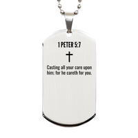 Load image into Gallery viewer, 1 Peter 5 7 Gifts - 1 Peter 5 7 Dog Tag Necklace – front view

