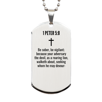 Load image into Gallery viewer, 1 Peter 5 8 Gifts - 1 Peter 5 8 Dog Tag Necklace – front view
