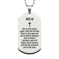 Load image into Gallery viewer, Acts 1 8 Gifts - Acts 1 8 Dog Tag Necklace – front view
