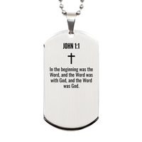Load image into Gallery viewer, John 1 1 Gifts - John 1 1 Dog Tag Necklace – front view
