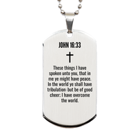 Load image into Gallery viewer, John 16 33 Gifts - John 16 33 Dog Tag Necklace – front view
