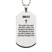 Load image into Gallery viewer, John 8 12 Gifts - John 8 12 Dog Tag Necklace – front view
