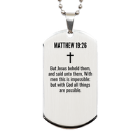 Load image into Gallery viewer, Matthew 19 26 Gifts - Matthew 19 26 Dog Tag Necklace – front view
