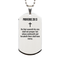 Load image into Gallery viewer, Proverbs 28 13 Gifts - Proverbs 28 13 Dog Tag Necklace – front view
