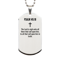 Load image into Gallery viewer, Psalm 145 18 Gifts - Psalm 145 18 Dog Tag Necklace – front view
