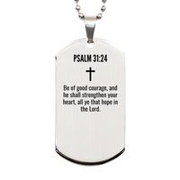 Load image into Gallery viewer, Psalm 31:24 Dog Tag Necklace – Bible Verse for Encouragement
