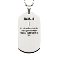 Load image into Gallery viewer, Psalm 34 8 Gifts - Psalm 34 8 Dog Tag Necklace – front view
