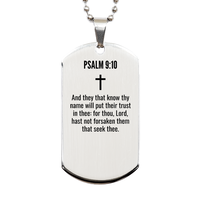 Load image into Gallery viewer, Psalm 9 10 Gifts - Psalm 9 10 Dog Tag Necklace – front view
