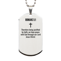 Load image into Gallery viewer, Romans 5 1 Gifts - Romans 5 1 Dog Tag Necklace – front view
