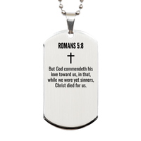 Load image into Gallery viewer, Romans 5 8 Gifts - Romans 5 8 Dog Tag Necklace – front view

