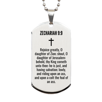 Load image into Gallery viewer, Zechariah 9 9 Gifts - Zechariah 9 9 Dog Tag Necklace – front view
