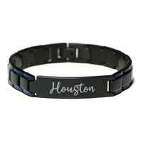 Load image into Gallery viewer, Houston Bracelet Personalized for Men Custom Name Engraved Jewelry for Boys Men Him Birthday Christmas Adjustable Link Bracelet – front view
