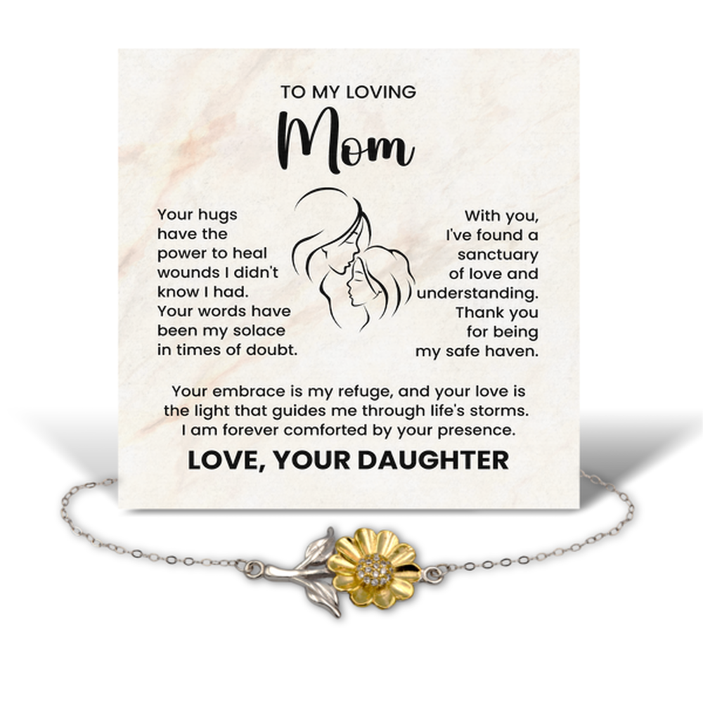 To My Mom Necklace from Daughter, Mothers Day Gift from Daughter, Mom Christmas Gift from Daughter, Mom Sunflower Bracelet – front view