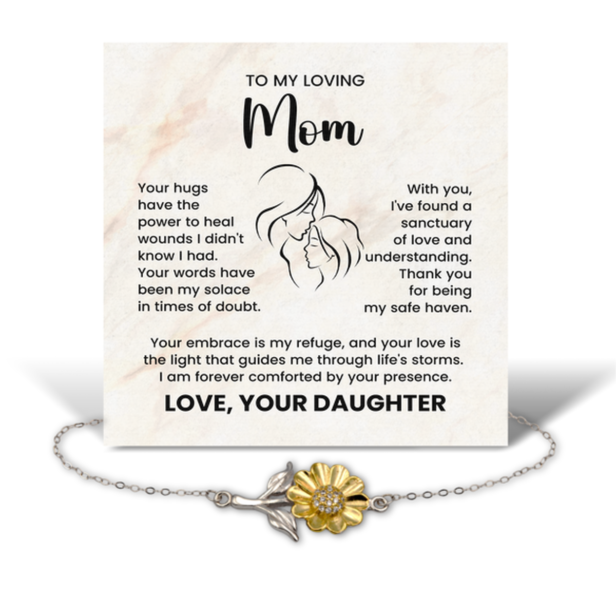 To My Mom Necklace from Daughter, Mothers Day Gift from Daughter, Mom Christmas Gift from Daughter, Mom Sunflower Bracelet – front view