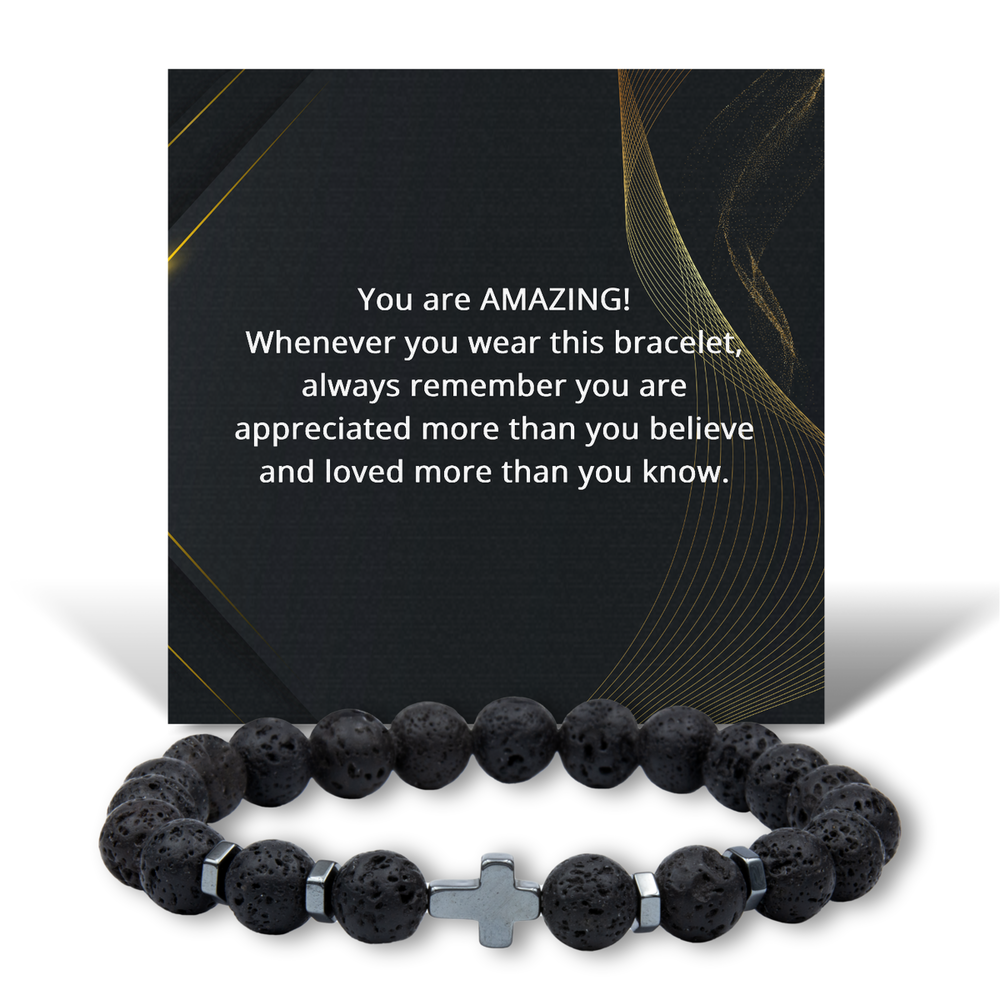 Lava Stone Bracelet for Men, Christmas Gifts for Christians, Bracelet for Christian Men – front view