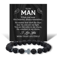 Load image into Gallery viewer, To My Man Bracelet – Romantic Jewelry for Him – Lava Rock Cross Bracelet with Message Card
