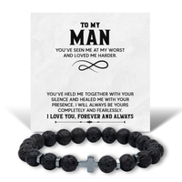 Load image into Gallery viewer, To My Man Bracelet – Anniversary Jewelry for Him – Lava Rock Cross Bracelet with Meaningful Message Card
