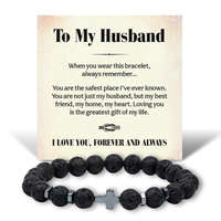 Load image into Gallery viewer, To My Husband Bracelet from Wife, Natural Lava Stone Cross Bracelet for Men, Anniversary Jewelry for Him, Christian Husband Gift with Message Card
