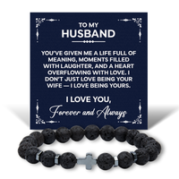Load image into Gallery viewer, To My Husband Bracelet – Meaningful Anniversary Jewelry for Him – Lava Rock Cross Bracelet with Message Card
