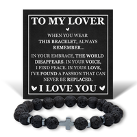 Load image into Gallery viewer, To My Lover Bracelet – Romantic Valentine’s Day Jewelry for Him – Lava Rock Cross Bracelet with Message Card
