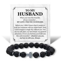 Load image into Gallery viewer, Husband Bracelet from Wife – Anniversary Jewelry for Him – Lava Rock Cross Bracelet with Message Card
