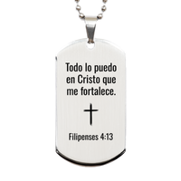 Load image into Gallery viewer, Filipenses 4 13 español Collar Todo lo puedo en Cristo Dog Tag Regalo Cristiano para hombre Philippians 4:13 in Spanish
