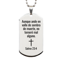 Load image into Gallery viewer, Salmo 23 4 en español Collar - Aunque ande en valle de sombra Dog Tag - Regalo Cristiano de Protección - Psalm 23:4 in Spanish
