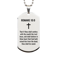 Load image into Gallery viewer, Romans 10:9 dog Tag Necklace - That if thou shalt confess with thy mouth the Lord Jesus – front view
